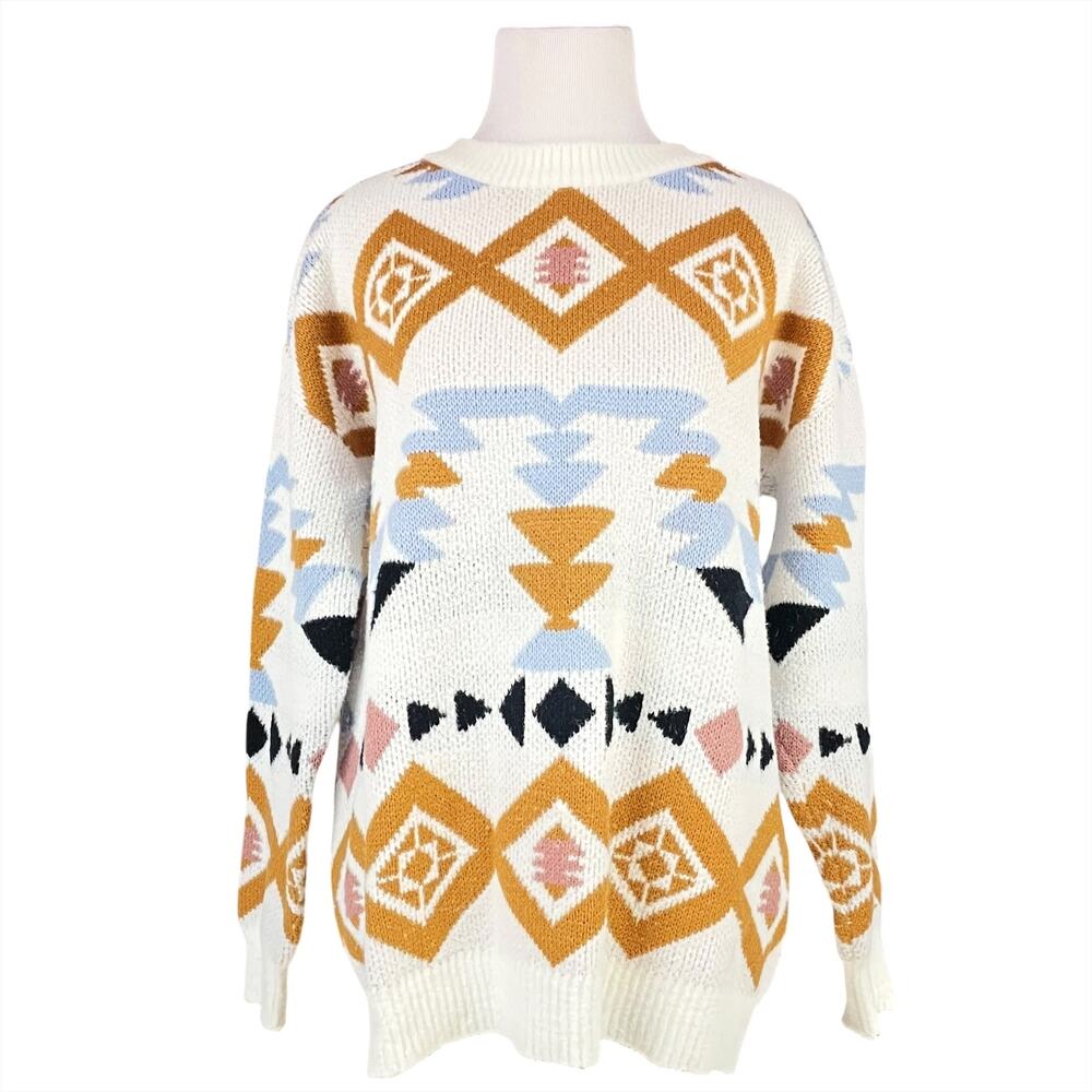 BOHME Audrey Aztec Southwestern Pattern Crewneck Sweater Size S Soft & Cozy - Picture 2 of 8